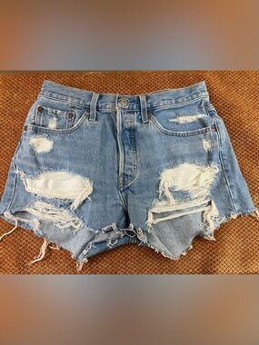 Levi's 501 High Waist Light Blue Distressed Cutoff Jean Shorts